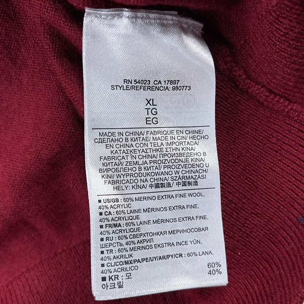 Banana Republic Mens Sweater XL Red Merino Wool Quarter Zip Pullover Casual Prep
